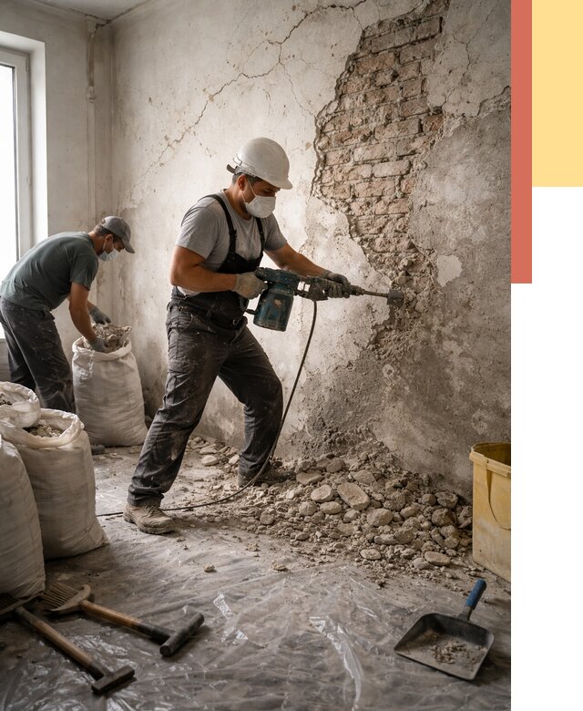 Демонтаж штукатурки со стен в Урюпинске от 7417 руб/м² — быстро и недорого | ОТДЕЛОЧНИК-Рюп