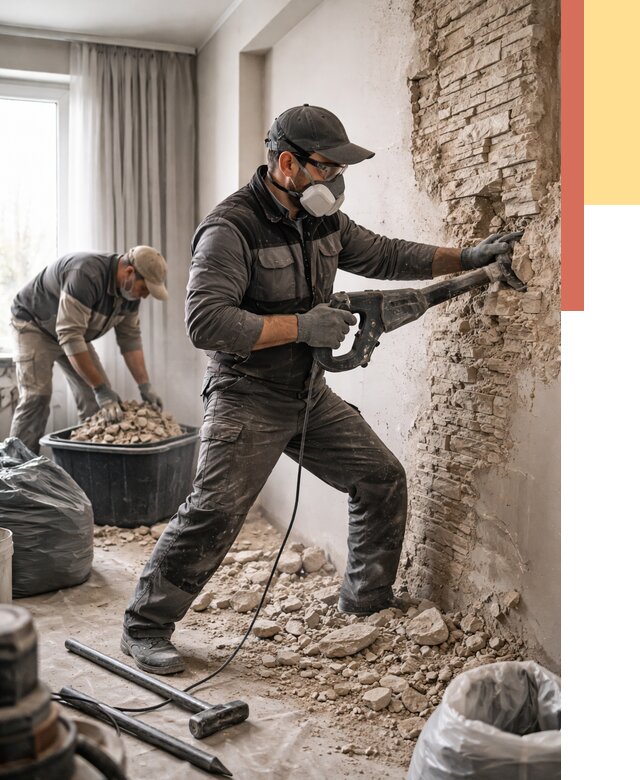 Демонтаж декоративного камня в Урюпинске от 1494 руб/м² — быстро и недорого | ОТДЕЛОЧНИК-Рюп