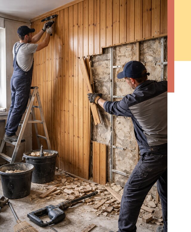 Демонтаж вагонки со стен в Урюпинске от 1494 руб. — снятие, удаление, срочно | ОТДЕЛОЧНИК-Рюп