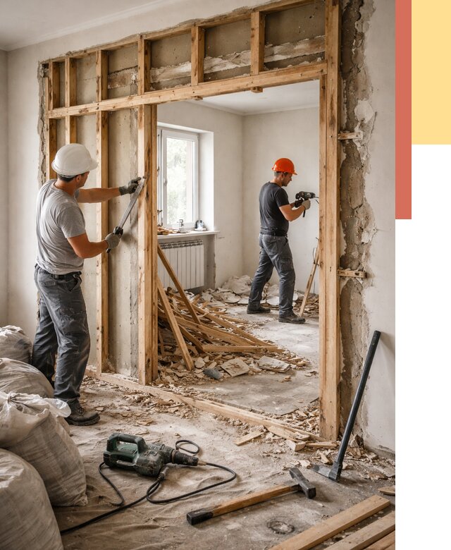 Демонтаж деревянных перегородок в Урюпинске от 3296 руб. — быстро и недорого | ОТДЕЛОЧНИК-Рюп