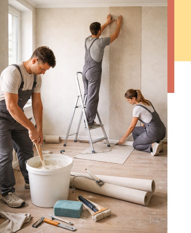 Оклейка стен обоями в Урюпинске от 3605 руб/м2 — быстро и недорого | ОТДЕЛОЧНИК-Рюп