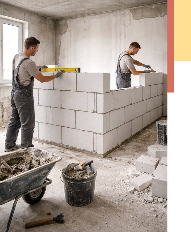 Кладка перегородок из ПГП в Урюпинске от 2575 руб./м2 — монтаж и возведение под ключ | ОТДЕЛОЧНИК-Рюп