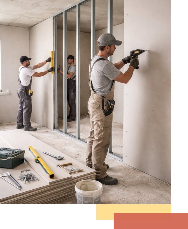 Однослойная перегородка из гипсокартона в Урюпинске под ключ, монтаж и отделка