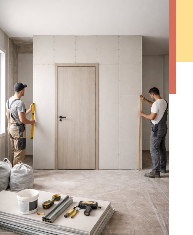 Перегородка из гипсокартона с дверью в Урюпинске от 4635 руб. под ключ | ОТДЕЛОЧНИК-Рюп