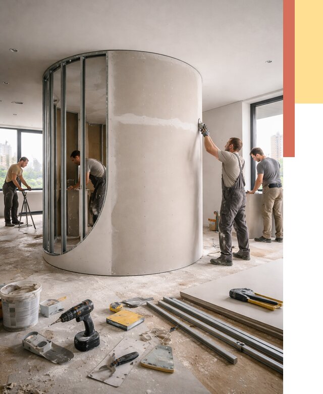 Радиусная перегородка из гипсокартона в Урюпинске от 2987 руб. под ключ | ОТДЕЛОЧНИК-Рюп