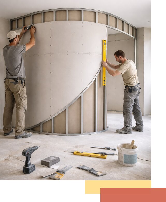 Радиусная перегородка из гипсокартона в Урюпинске под ключ