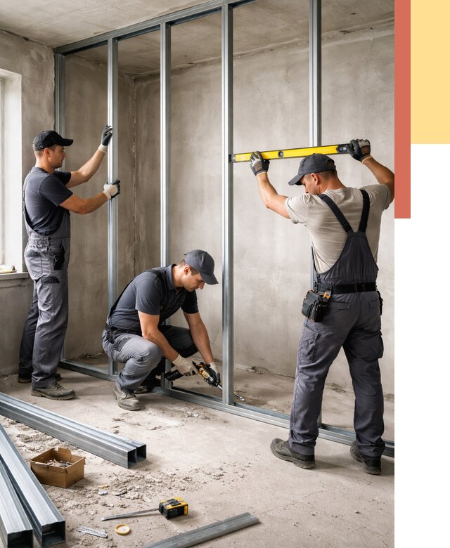 Монтаж каркаса перегородки из профиля в Урюпинске от 773 руб. | ОТДЕЛОЧНИК-Рюп