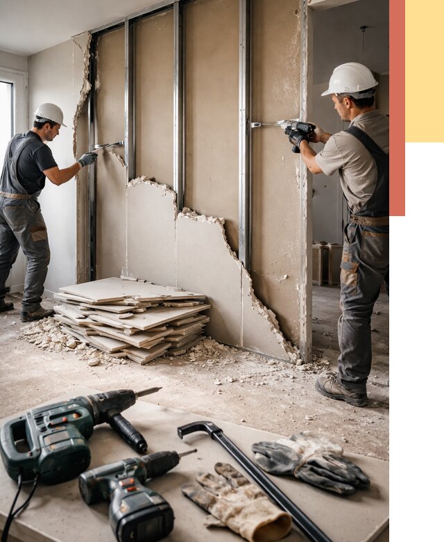 Демонтаж перегородки из гипсокартона в Урюпинске от 1236 руб. быстро и недорого | ОТДЕЛОЧНИК-Рюп