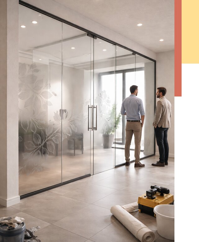 Стеклянные перегородки с рисунком в Урюпинске от 12876 руб. монтаж и нанесение | ОТДЕЛОЧНИК-Рюп