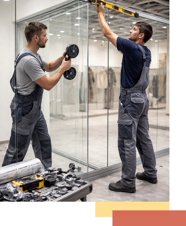 Стеклянные перегородки для магазинов в Урюпинске — монтаж и установка