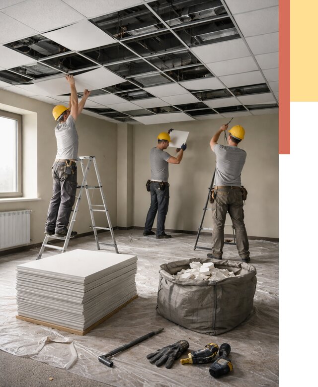 Демонтаж потолка Армстронг в Урюпинске от 4635 руб. быстро и недорого | ОТДЕЛОЧНИК-Рюп