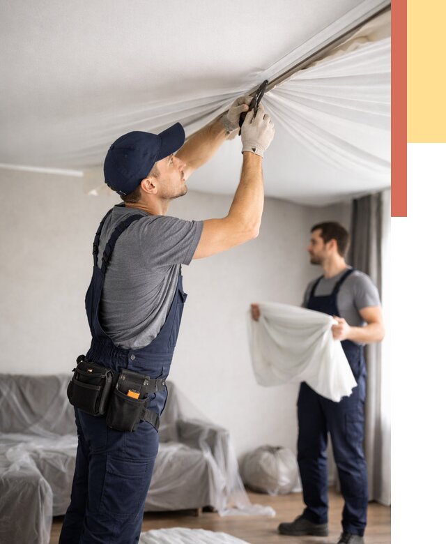 Демонтаж натяжного потолка в Урюпинске от 4635 руб. — снятие и разбор под ключ | ОТДЕЛОЧНИК-Рюп