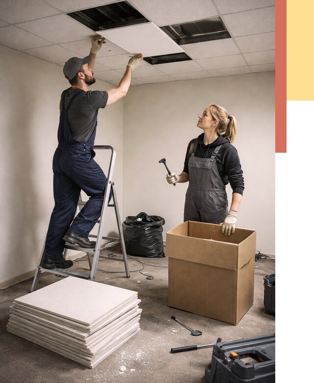 Демонтаж потолочной плитки в Урюпинске от 4635 руб. быстро и недорого | ОТДЕЛОЧНИК-Рюп