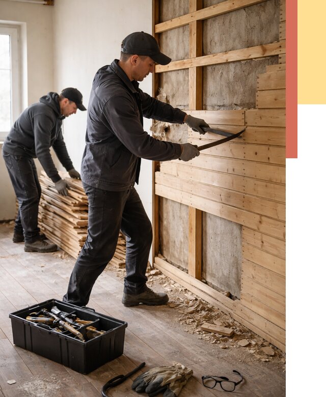 Демонтаж вагонки в Урюпинске от 3914 руб/м2 — быстро и недорого | ОТДЕЛОЧНИК-Рюп