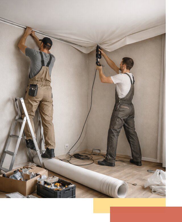 Монтаж цветного натяжного потолка в Урюпинске за один день