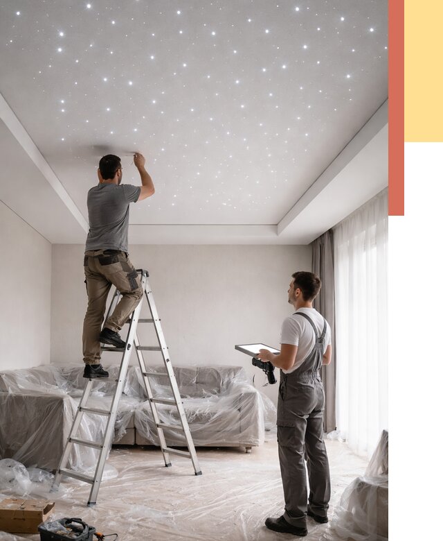 Монтаж натяжного потолка «звездное небо» в Урюпинске от 6696 руб. | ОТДЕЛОЧНИК-Рюп