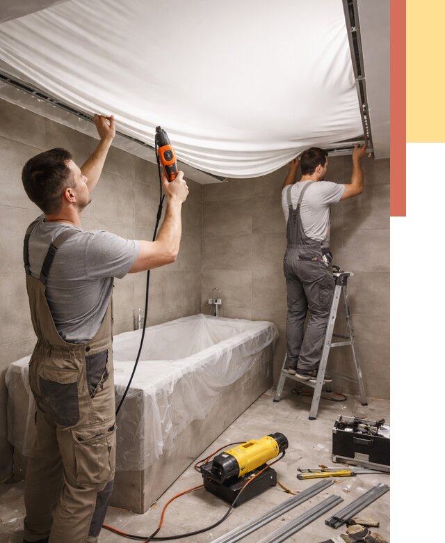 Монтаж натяжного потолка в ванной в Урюпинске от 1236 руб. под ключ | ОТДЕЛОЧНИК-Рюп