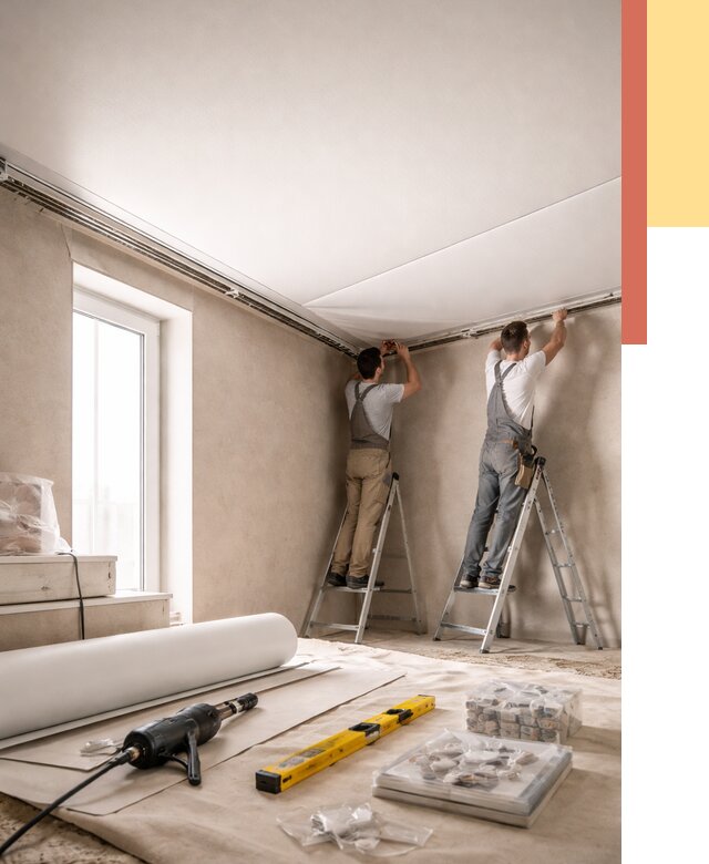 Монтаж натяжного потолка в спальне в Урюпинске от 3914 руб. под ключ | ОТДЕЛОЧНИК-Рюп