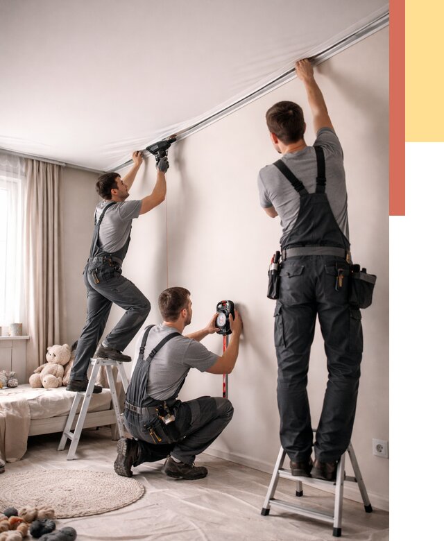 Монтаж натяжного потолка в детской в Урюпинске от 3605 руб. — быстро и недорого | ОТДЕЛОЧНИК-Рюп