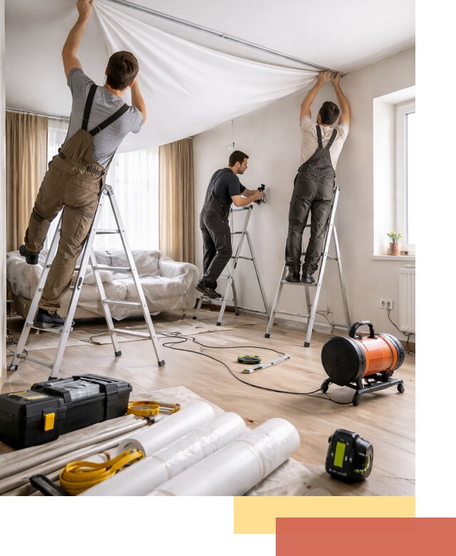 Монтаж натяжного потолка в гостиной в Урюпинске