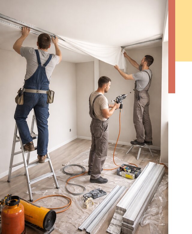 Монтаж натяжного потолка в студии в Урюпинске от 5666 руб. — быстро и недорого | ОТДЕЛОЧНИК-Рюп