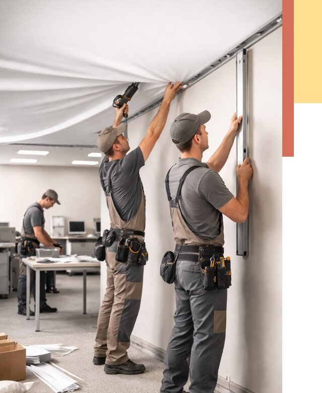 Монтаж натяжного потолка в офисе в Урюпинске от 464 руб/м² — быстро и недорого | ОТДЕЛОЧНИК-Рюп