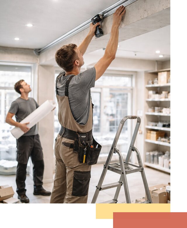 Монтаж натяжных потолков в магазине в Урюпинске