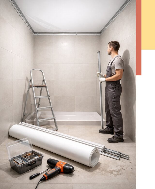 Монтаж натяжного потолка в санузле в Урюпинске от 1906 руб. — ОТДЕЛОЧНИК-Рюп