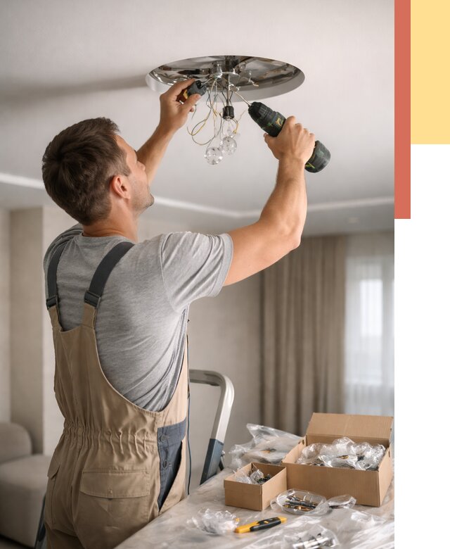 Установка люстры в натяжной потолок в Урюпинске от 1236 руб. | Быстро и недорого — ОТДЕЛОЧНИК-Рюп