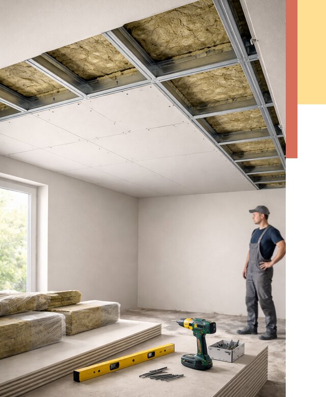 Звукоизоляция потолка ГКЛ в Урюпинске от 979 руб. — монтаж под ключ | ОТДЕЛОЧНИК-Рюп